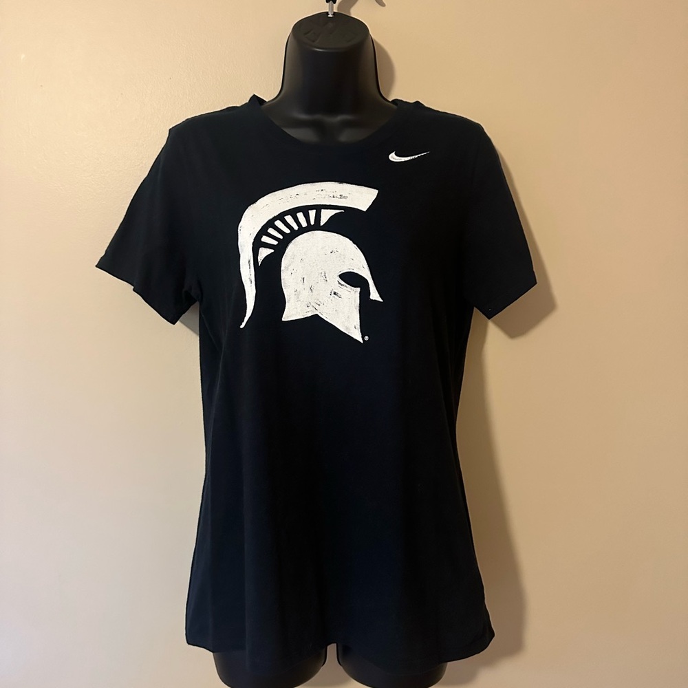 Nike Women's Black Tee with White Michigan State Spartan Graphic